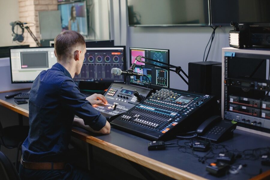 close-up-of-sound-engineer-studio-with-equipment